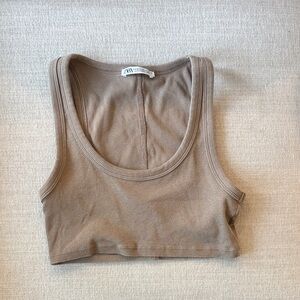 Zara Beige Ribbed Tank Top